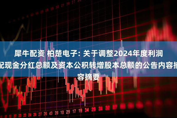 犀牛配资 柏楚电子: 关于调整2024年度利润分配现金分红总额及资本公积转增股本总额的公告内容摘要
